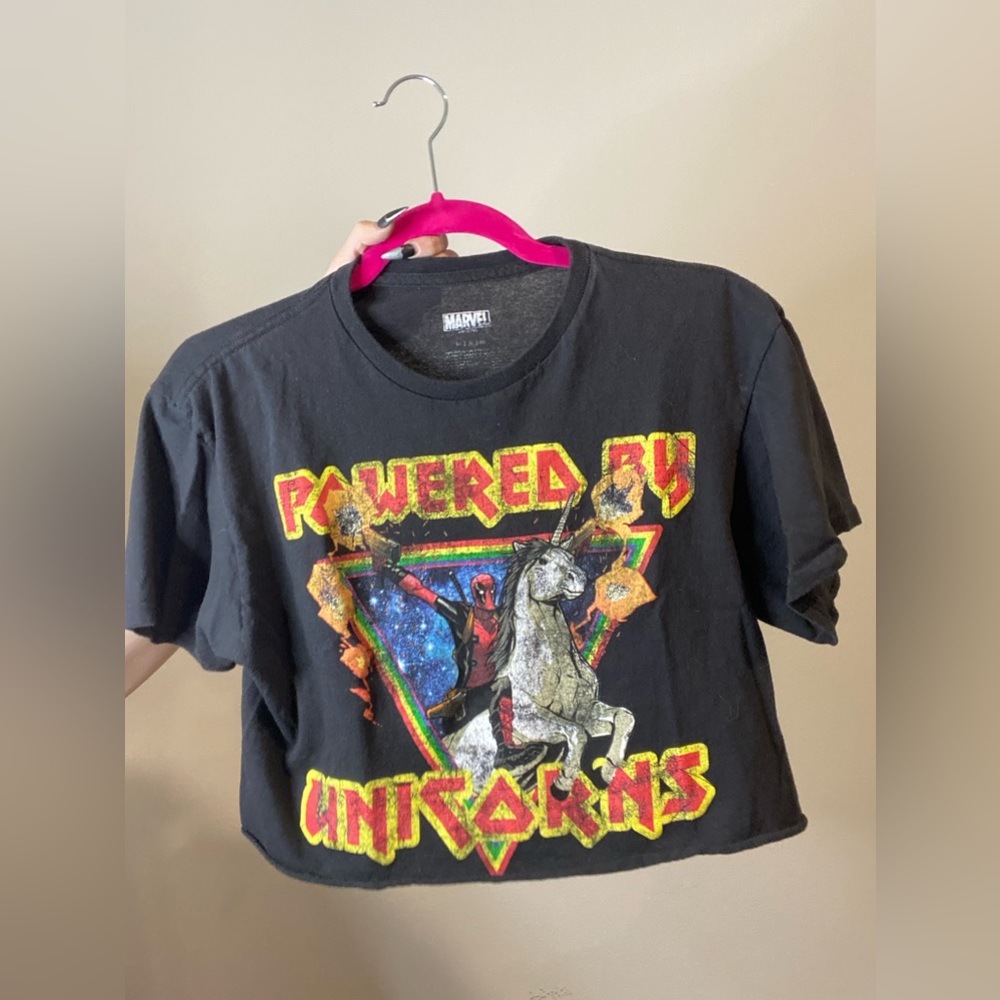 Marvel Dead Pool Unicorn Crop T shirt men’s unisex women’s jr distressed shirt